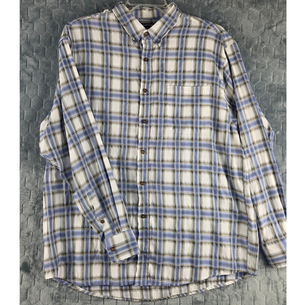 Walnut Creek Mens XL Blue White Plaid Long Sleeve Button Down Shirt Cotton Blend